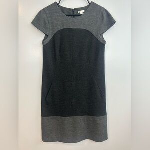 Vince Grey/Black Wool Shift Color Block Dress w/ Kangaroo Pocket Size 8